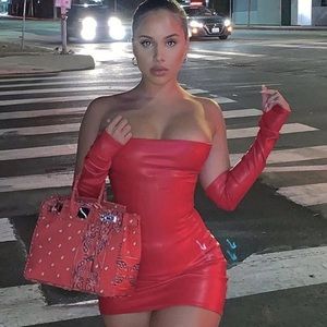 Red leather dress brands new